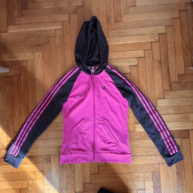 Felpa con cappuccio con cerniera Adidas rosa e nera
