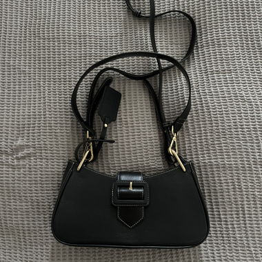 Black Leather Bag with Shoulder Strap