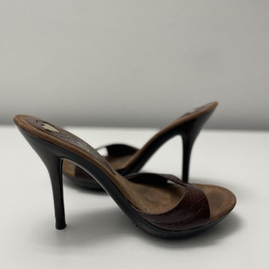 Mules à talon haut en cuir marron