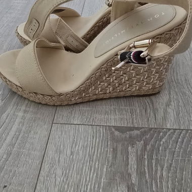 Beige wedge espadrille sandals