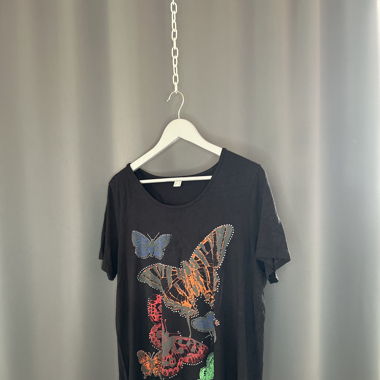 Black T-Shirt with Colorful Butterfly Print