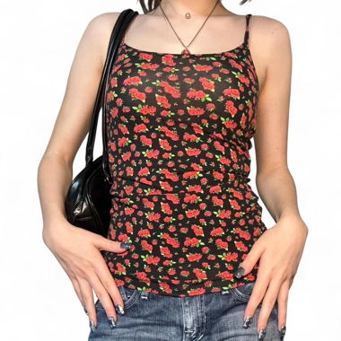 Black and red rose tank top, size s 