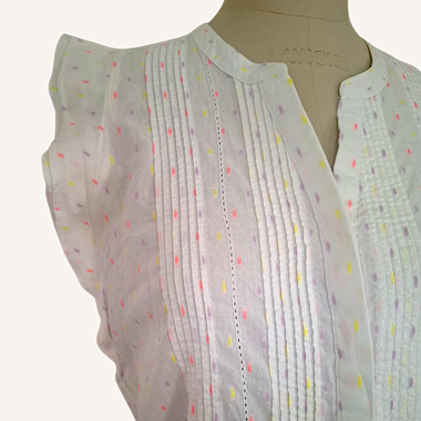 Kookaï White Cotton Blouse with Pastel Dots 34 