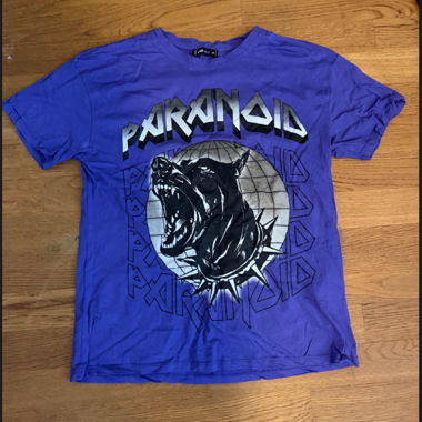 FB Sister T-Shirt M violett mit Print „Paranoid“