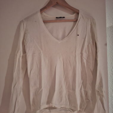 Weisser Tommy Hilfiger V-Ausschnitt Pullover
