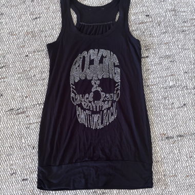 Canotta Skull con Strass – Top Goth Y2K Nero