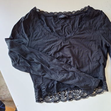 Maglia a maniche lunghe nera con pizzo
