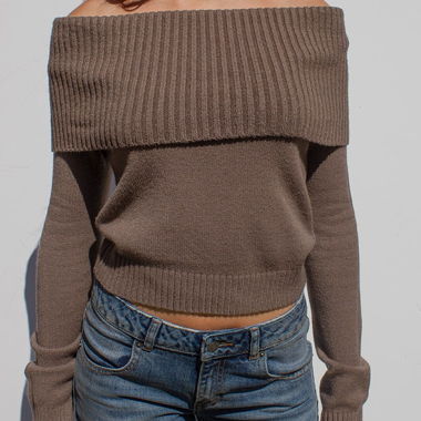Brown subdued off shoulder sweater