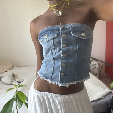Haut corset en jean sans bretelles