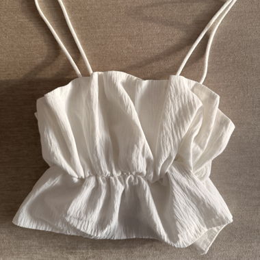 White ruched crop top with spaghetti straps