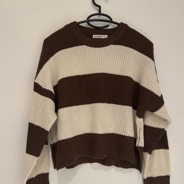 Pull rayé marron et blanc