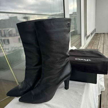 Chanel leather mid-calf boots