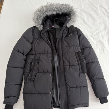 Black puffer jacket with hood