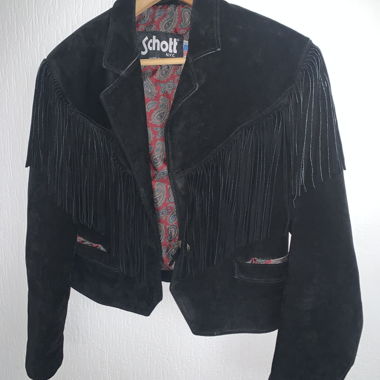 Giacca corta in camoscio con frange Schott NYC nera