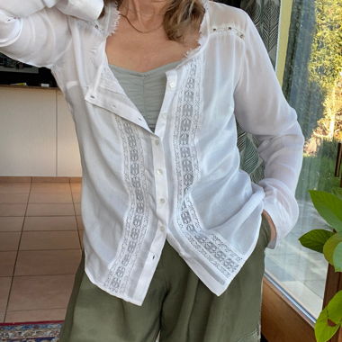 Blusa vintage bianca con pizzo boho M
