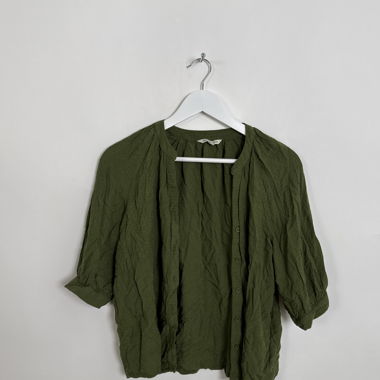 Green Button-Front Blouse