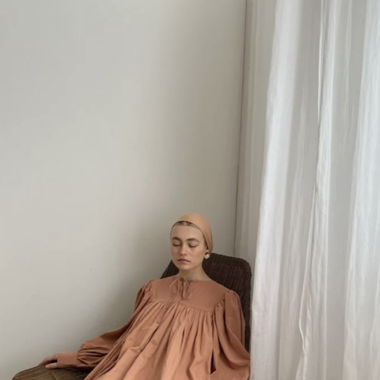 Robe longue abricot en coton