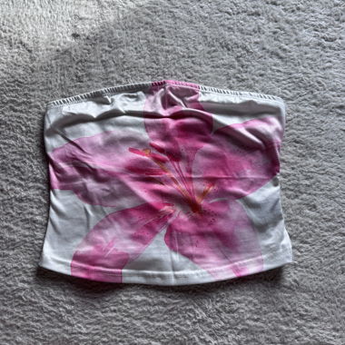 White Bandeau Top with Pink Flower