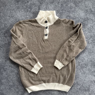 Beiger Strickpulli mit Stehkragen, 100% Wolle, Grösse S/M