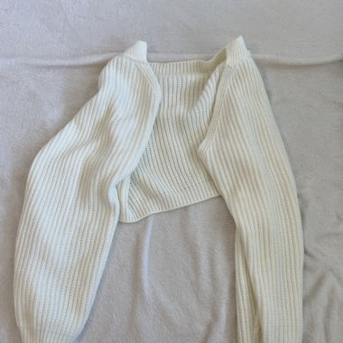 Cardigan court côtelé crème