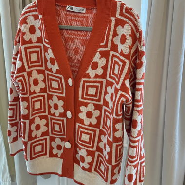 Zara Strick-Cardigan rot/creme