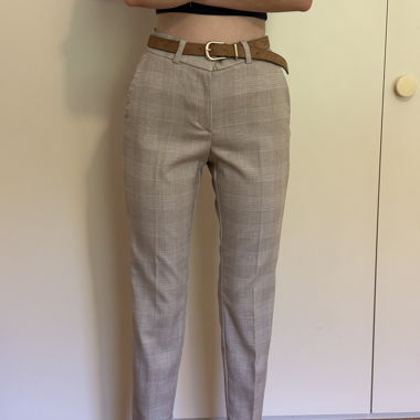 Pantalon habillé beige à carreaux