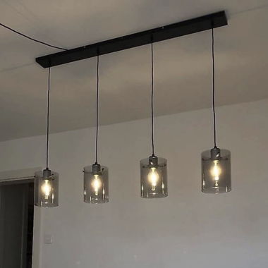 Hängelampe schwarz mit Rauchglas 4-Licht