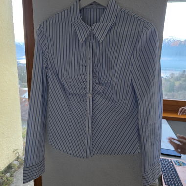 Striped blue button-up blouse