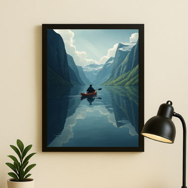 Cadre photo lac et kayak A4