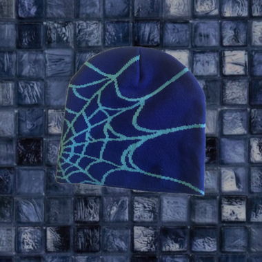 Blaue Beanie, hellblaues Spider-Muster