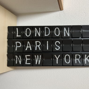 Metalltafel London Paris New York 36x80cm