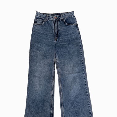 Blue-grey high-waisted straight-leg jeans