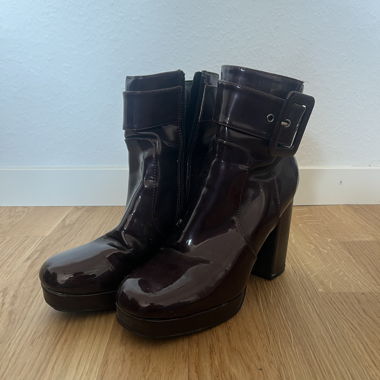 Burgundy Patent Ankle Boots with Heel