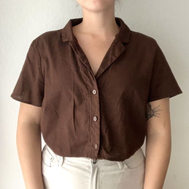 Braunes Cropped Kurzarm Bluse