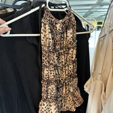 Leopard print ruched halter top backless