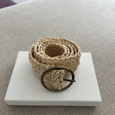 Raffia Belt with Bronze Buckle