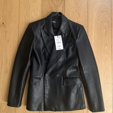 Zara New! Blazer Damen Kunstleder schwarz