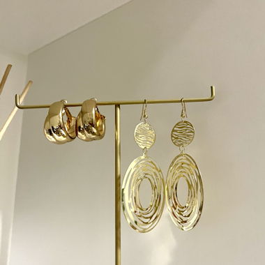2 pairs of Elegant Gold Tone Statement Earrings