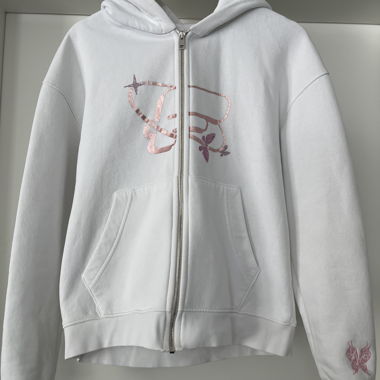 Felpa con zip bianca con stampa