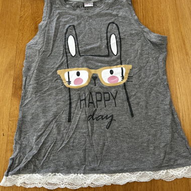 Girls Grey Bunny Sleeveless Pajama Top
