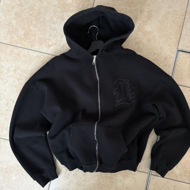 Black boxy zip up hoodie