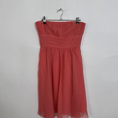 Coral Strapless Dotted Dress