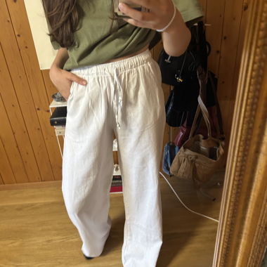 White linen Like pants Subdued