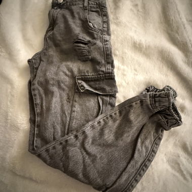 Grey Jeans with Destroyed Look