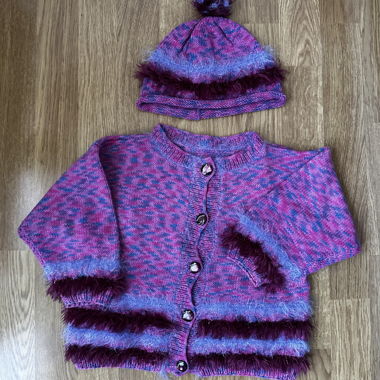 Hand-knitted children's set with cardigan & hat
