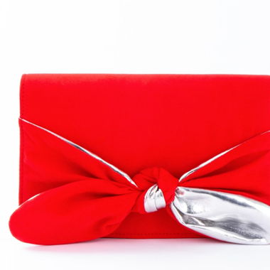 Pochette à rabat et nœud rouge et argent