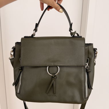 Olive green handbag with shoulder strap