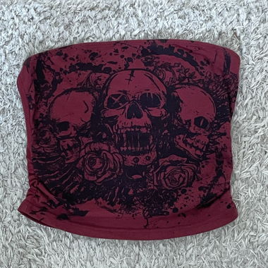 Red skull tube top crop top