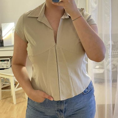 DeVille Kurzarm-Bluse beige Grösse 44