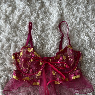 Cute pink lace bralet with heart stitching
